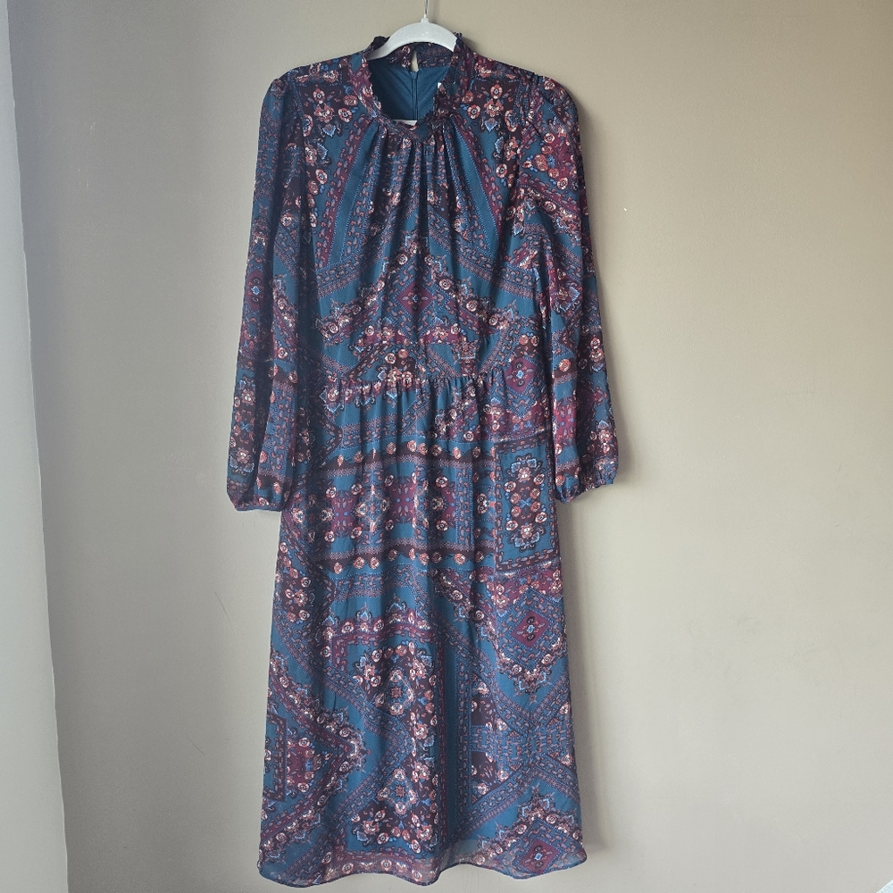 Julia Jordan Tile Print Mockneck Long Sleeve Midi Dress Size 10